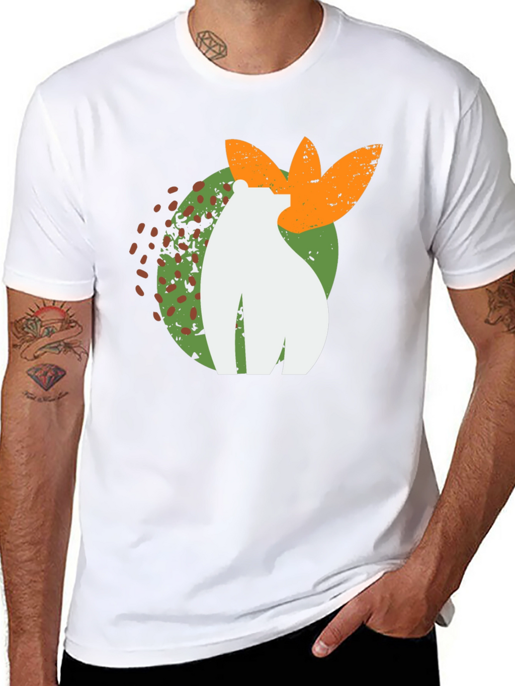 Abstract Bear Graphic Tee - Black Cotton Blend