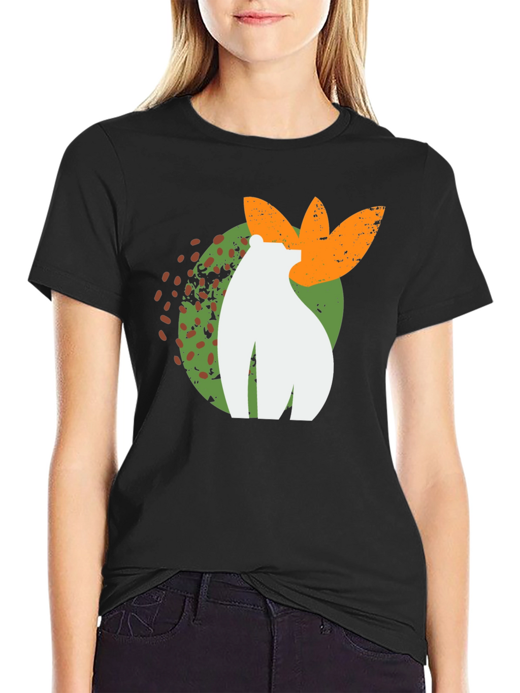 Abstract Bear Graphic Tee - Black Cotton Blend