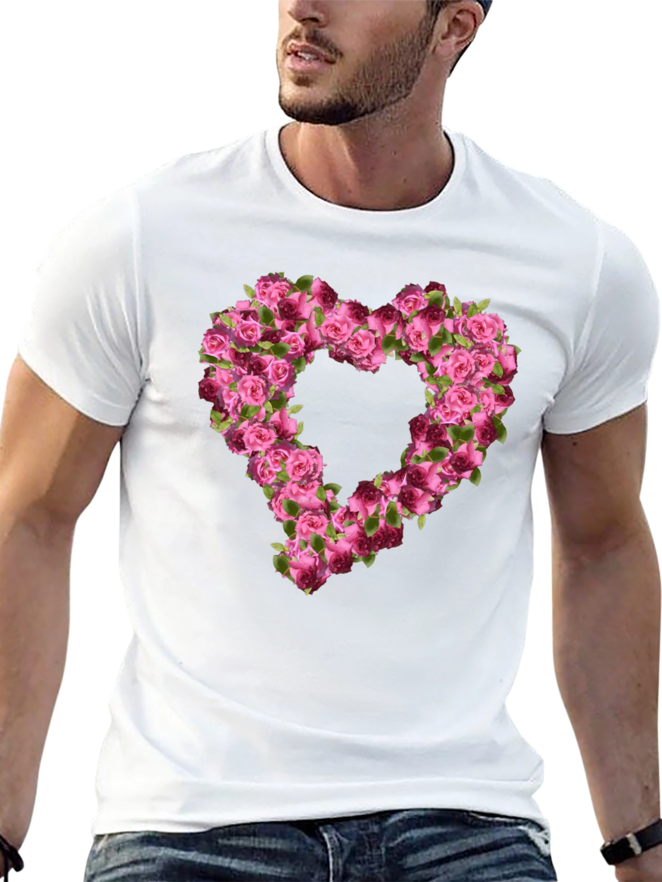 Floral Heart Graphic Tee - Black Unisex T-Shirt