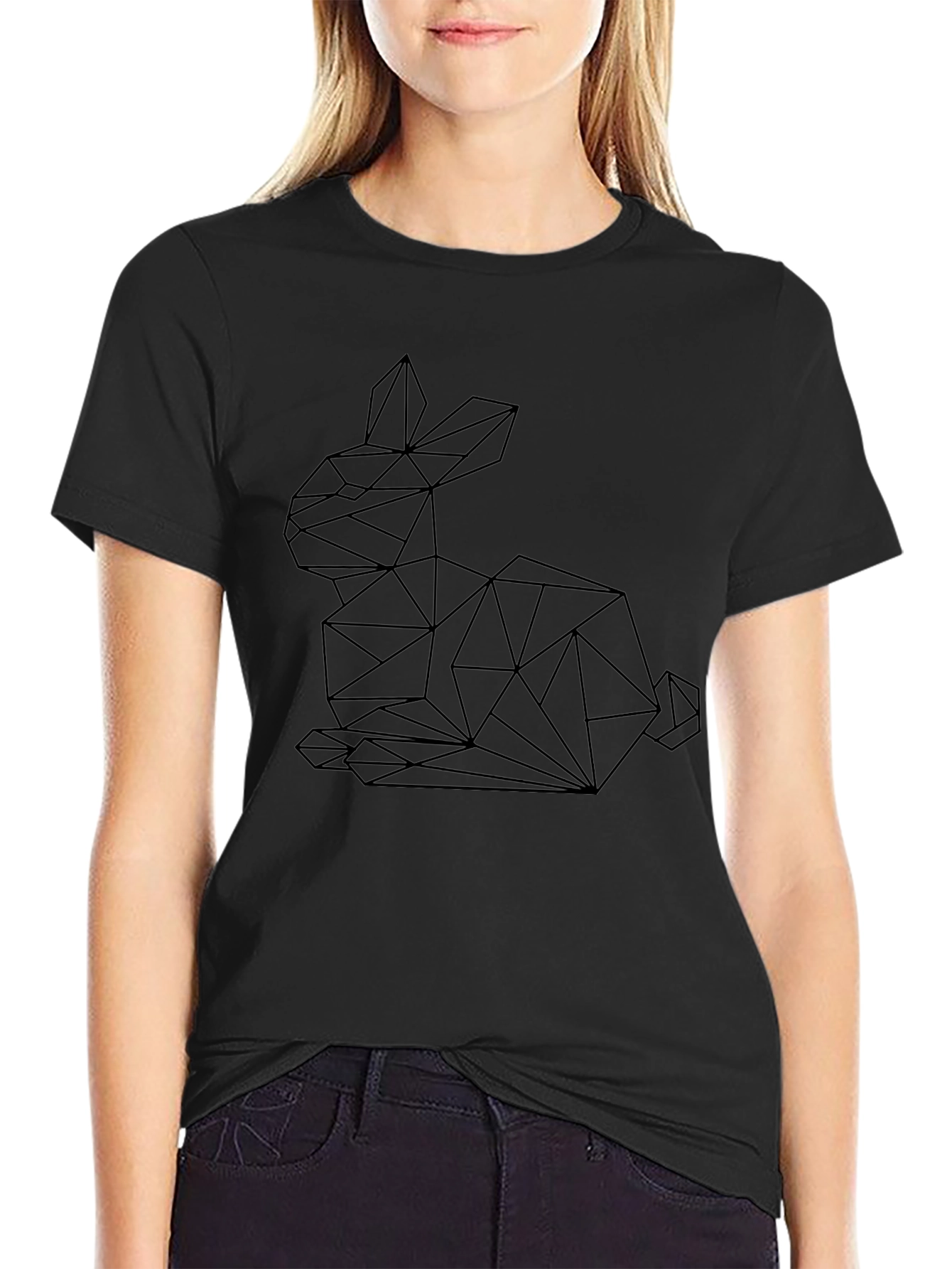 Geometric Rabbit Graphic Tee - Stylish Black T-Shirt