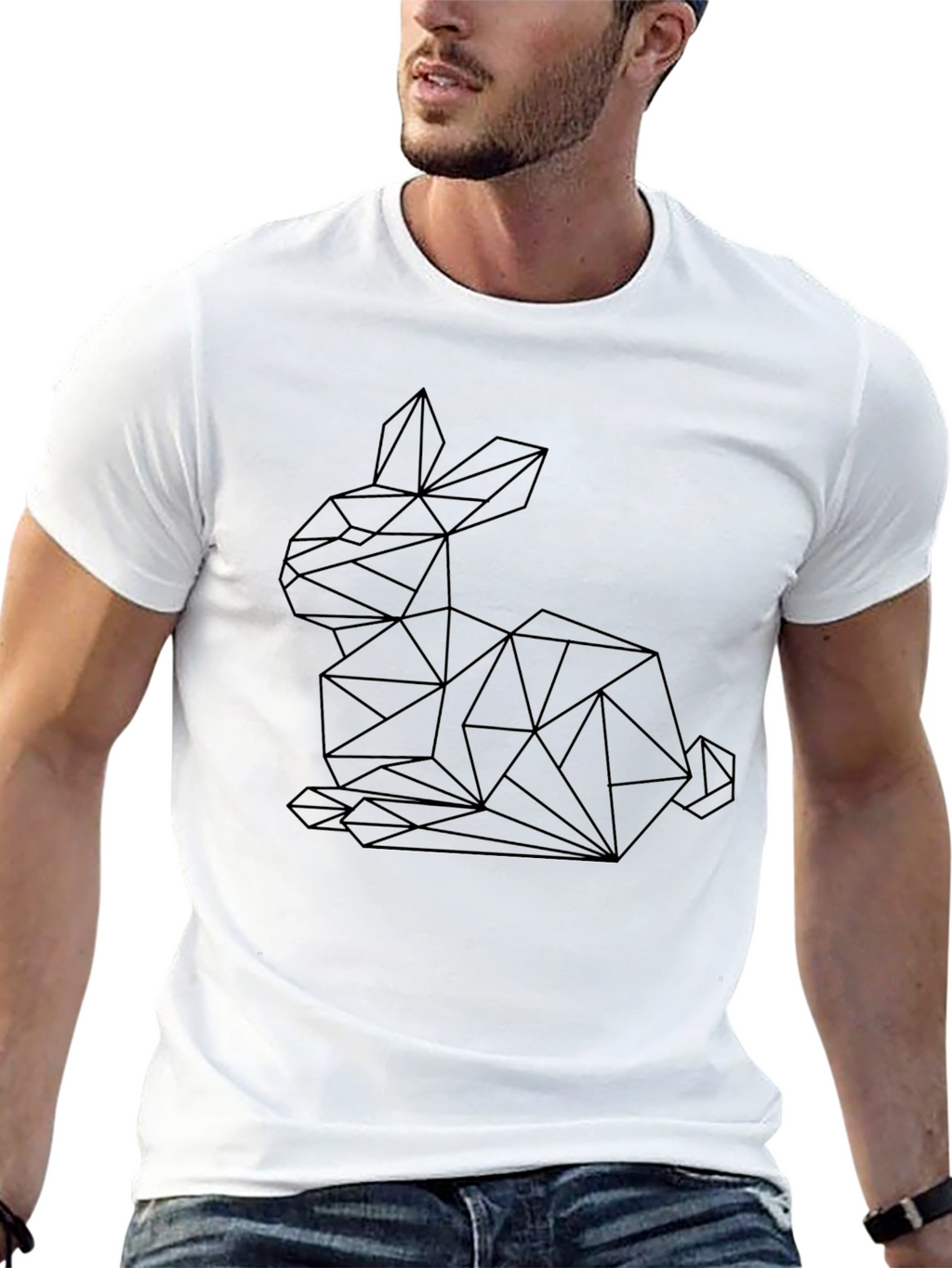 Geometric Rabbit Graphic Tee - Stylish Black T-Shirt