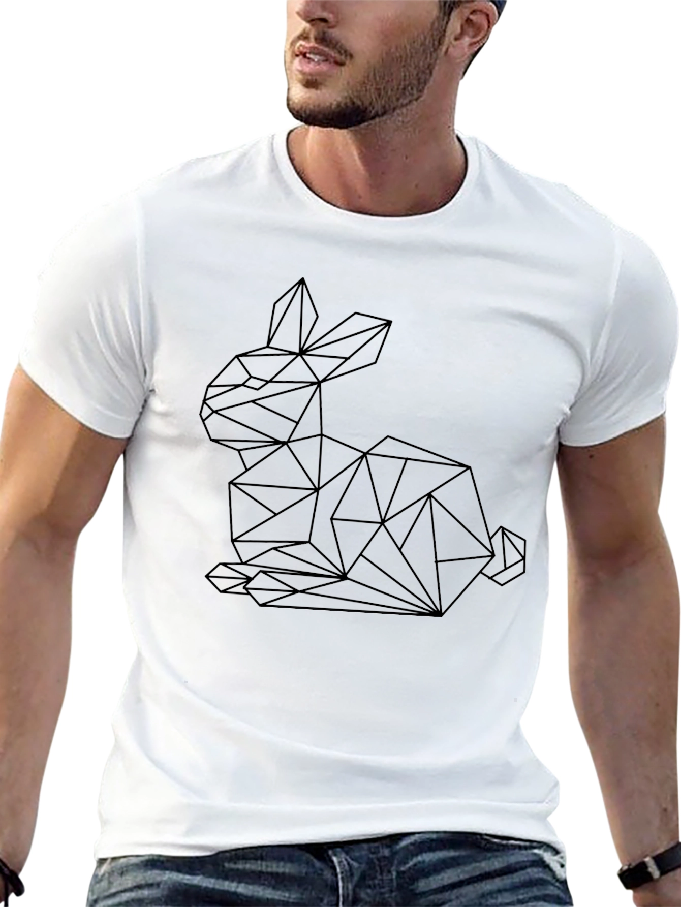 Geometric Rabbit Graphic Tee - Stylish Black T-Shirt