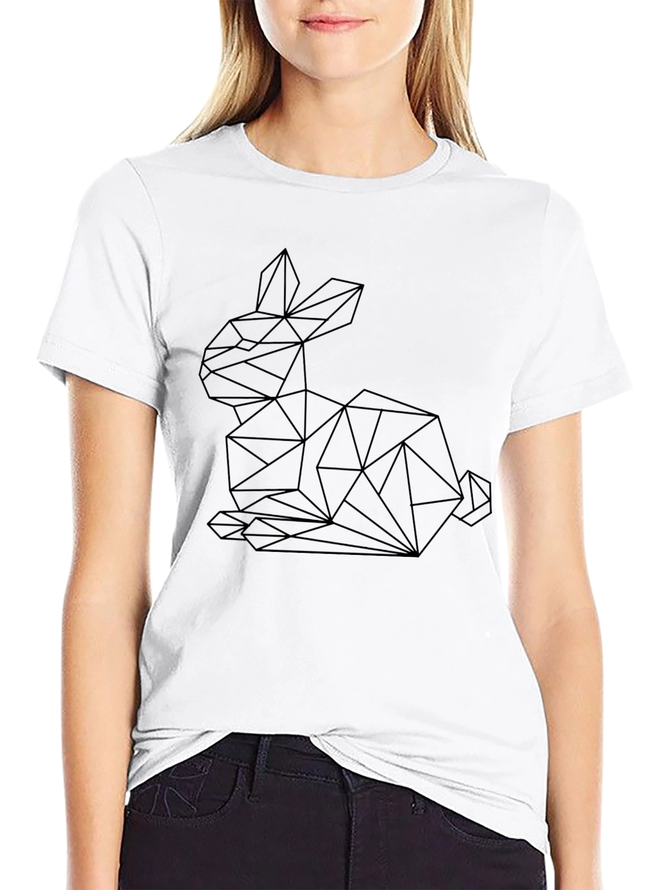 Geometric Rabbit Graphic Tee - Stylish Black T-Shirt