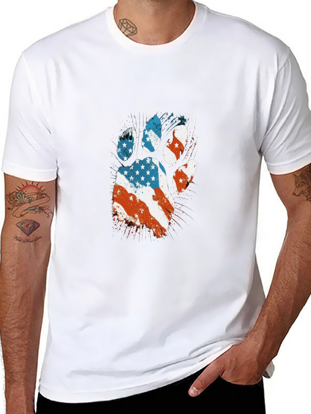 Patriotic Paw Print T-Shirt - USA Flag Design