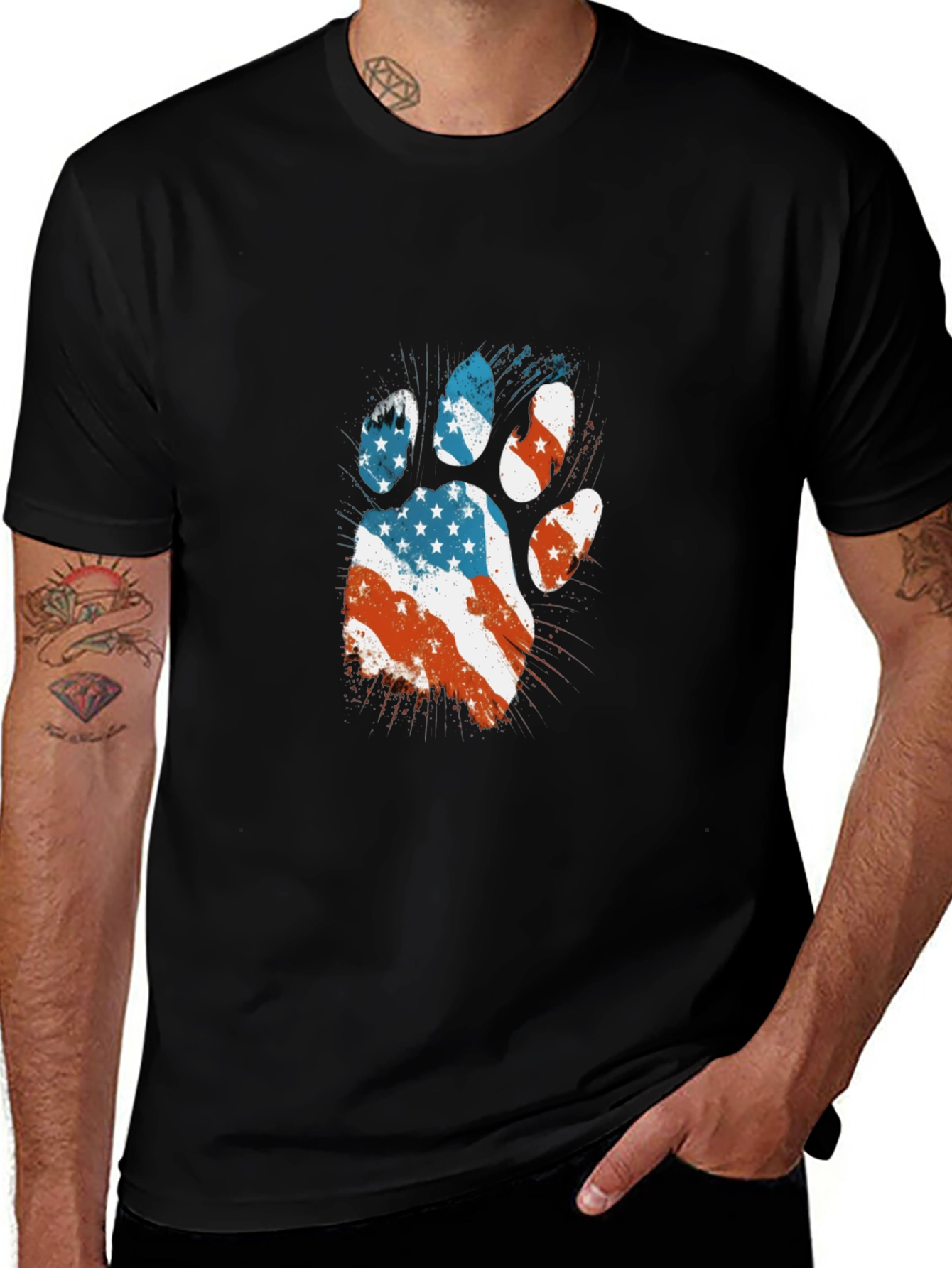 Patriotic Paw Print T-Shirt - USA Flag Design