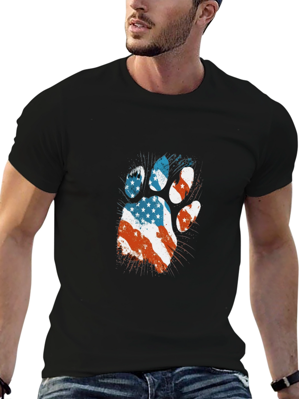 Patriotic Paw Print T-Shirt - USA Flag Design