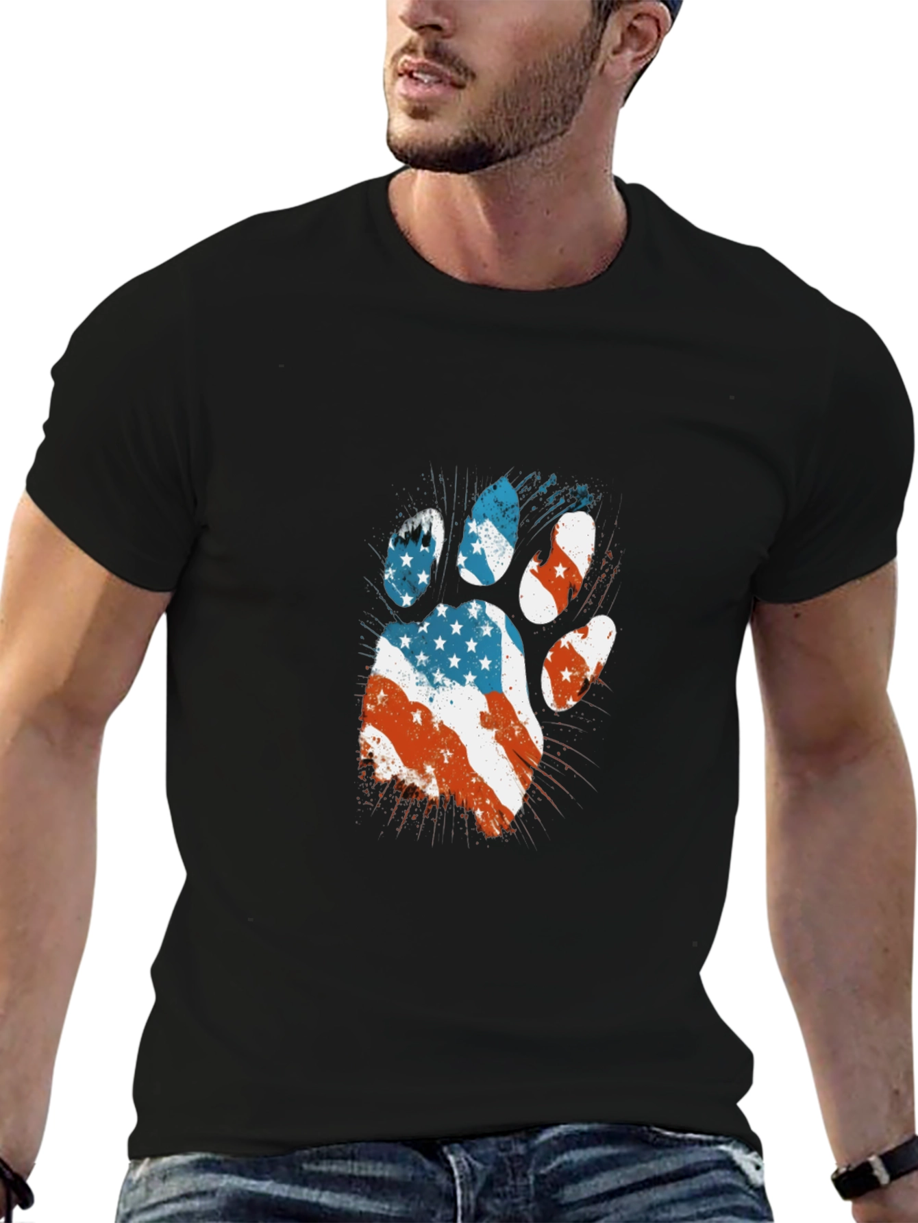 Patriotic Paw Print T-Shirt - USA Flag Design