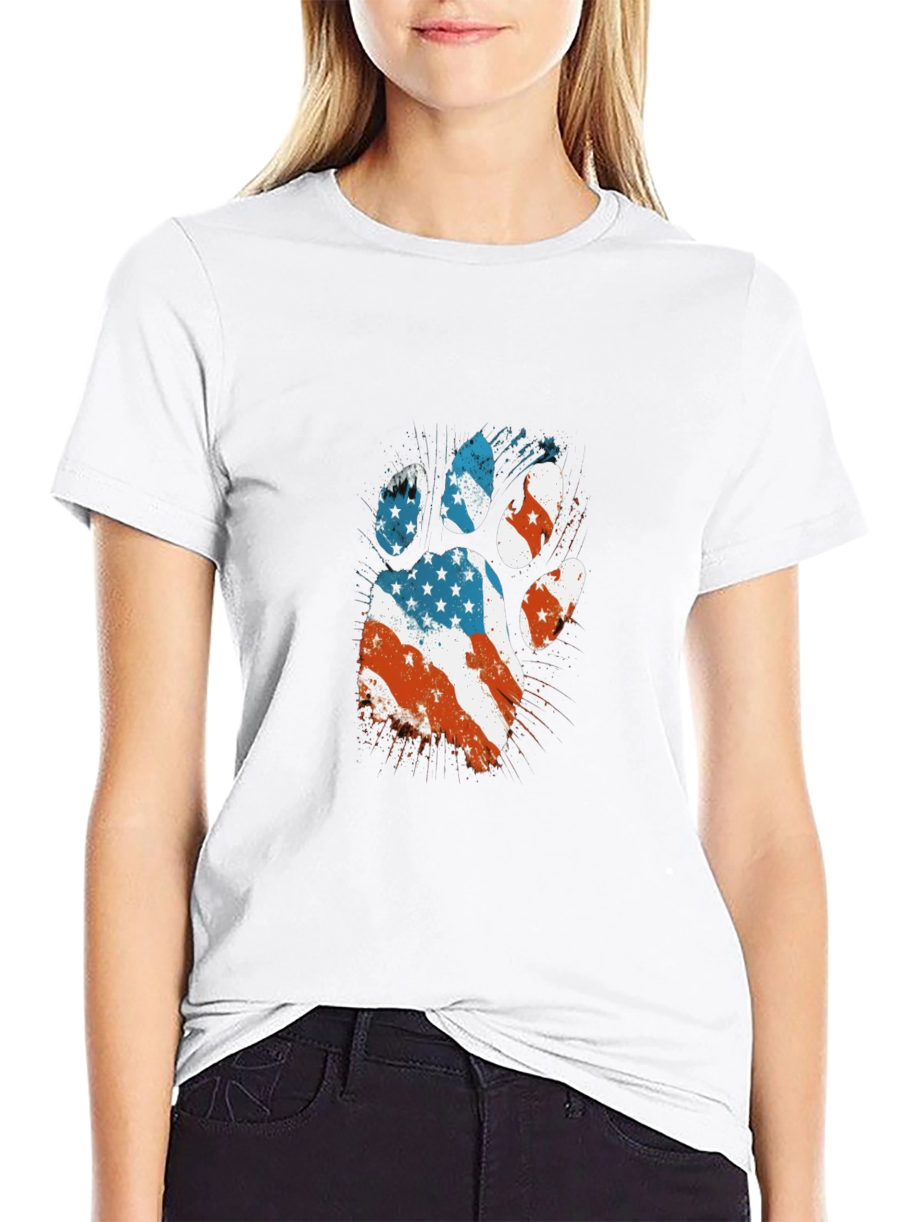 Patriotic Paw Print T-Shirt - USA Flag Design