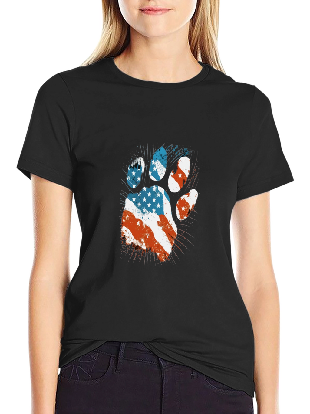Patriotic Paw Print T-Shirt - USA Flag Design