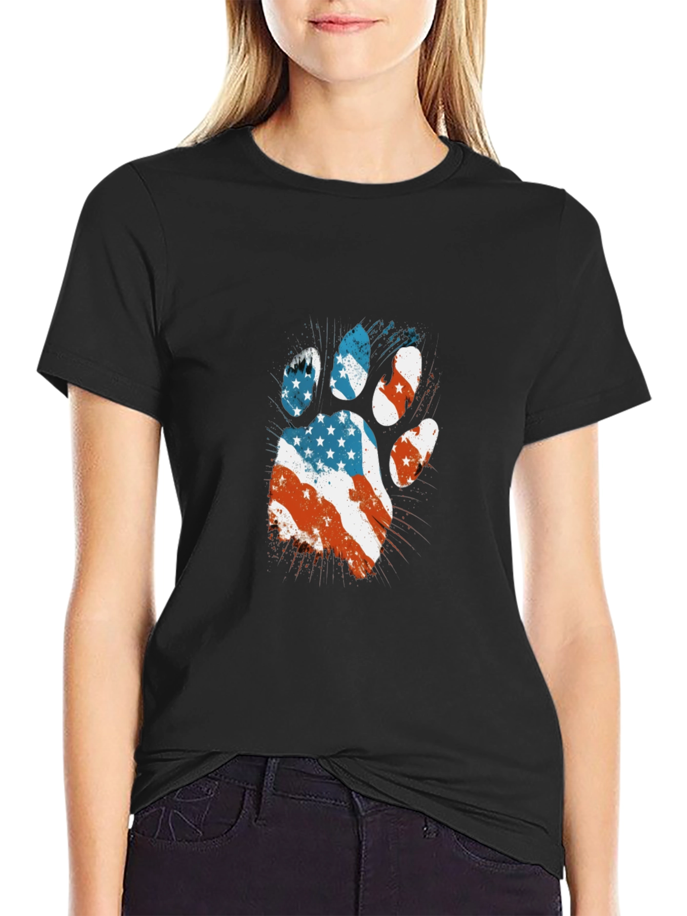 Patriotic Paw Print T-Shirt - USA Flag Design