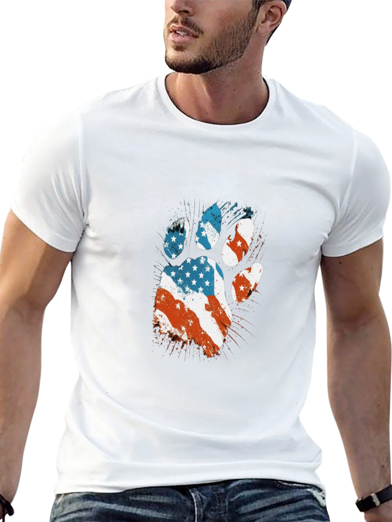 Patriotic Paw Print T-Shirt - USA Flag Design