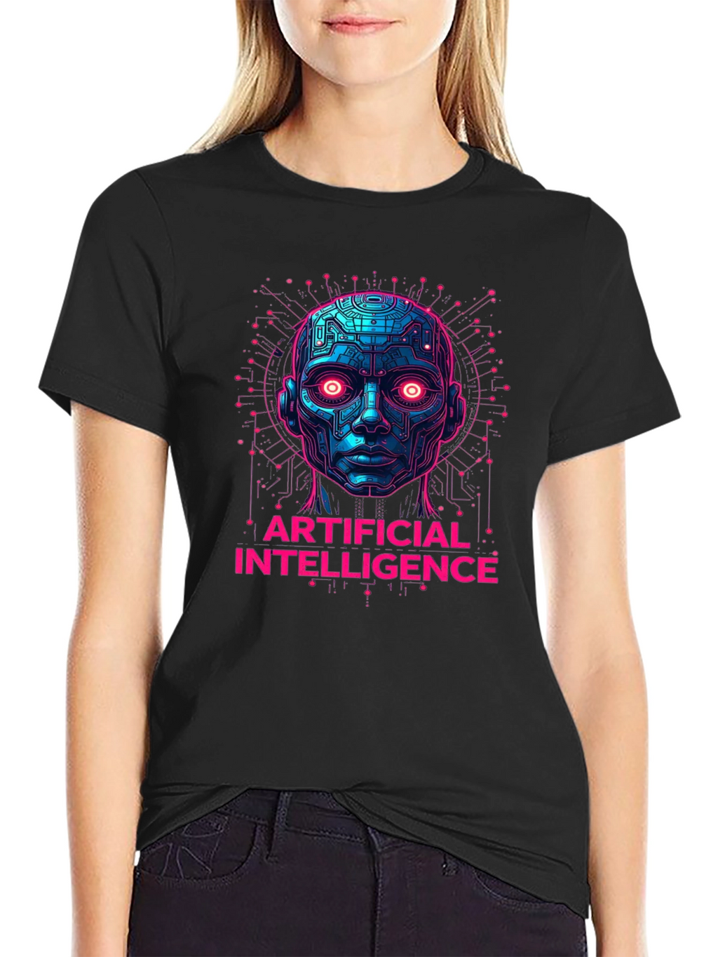 AI Robot Head Graphic Tee - Tech Enthusiast Apparel