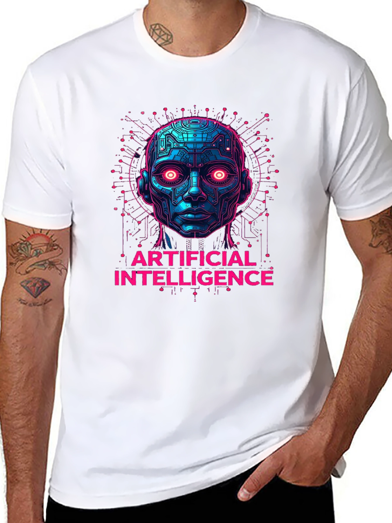 AI Robot Head Graphic Tee - Tech Enthusiast Apparel
