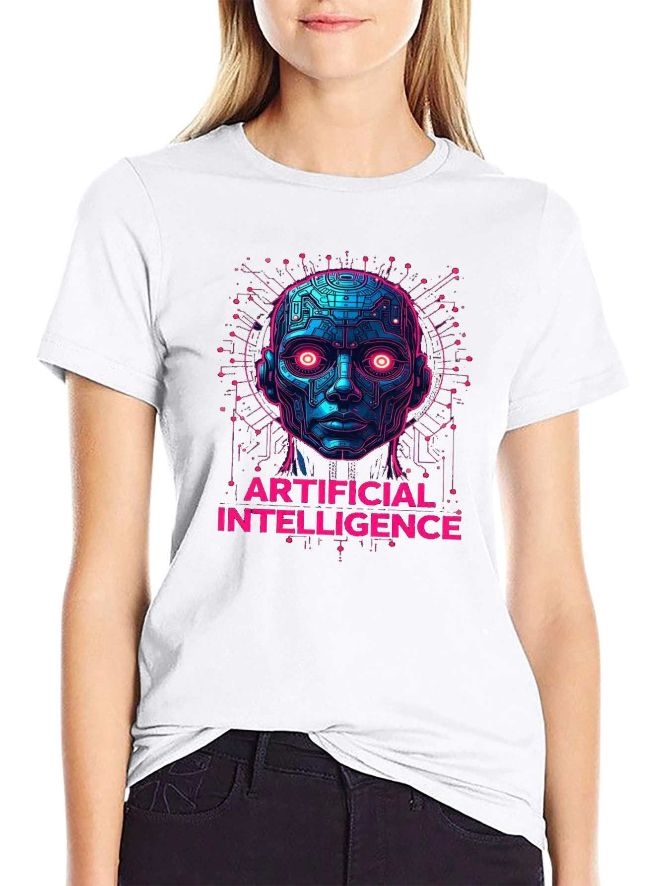 AI Robot Head Graphic Tee - Tech Enthusiast Apparel