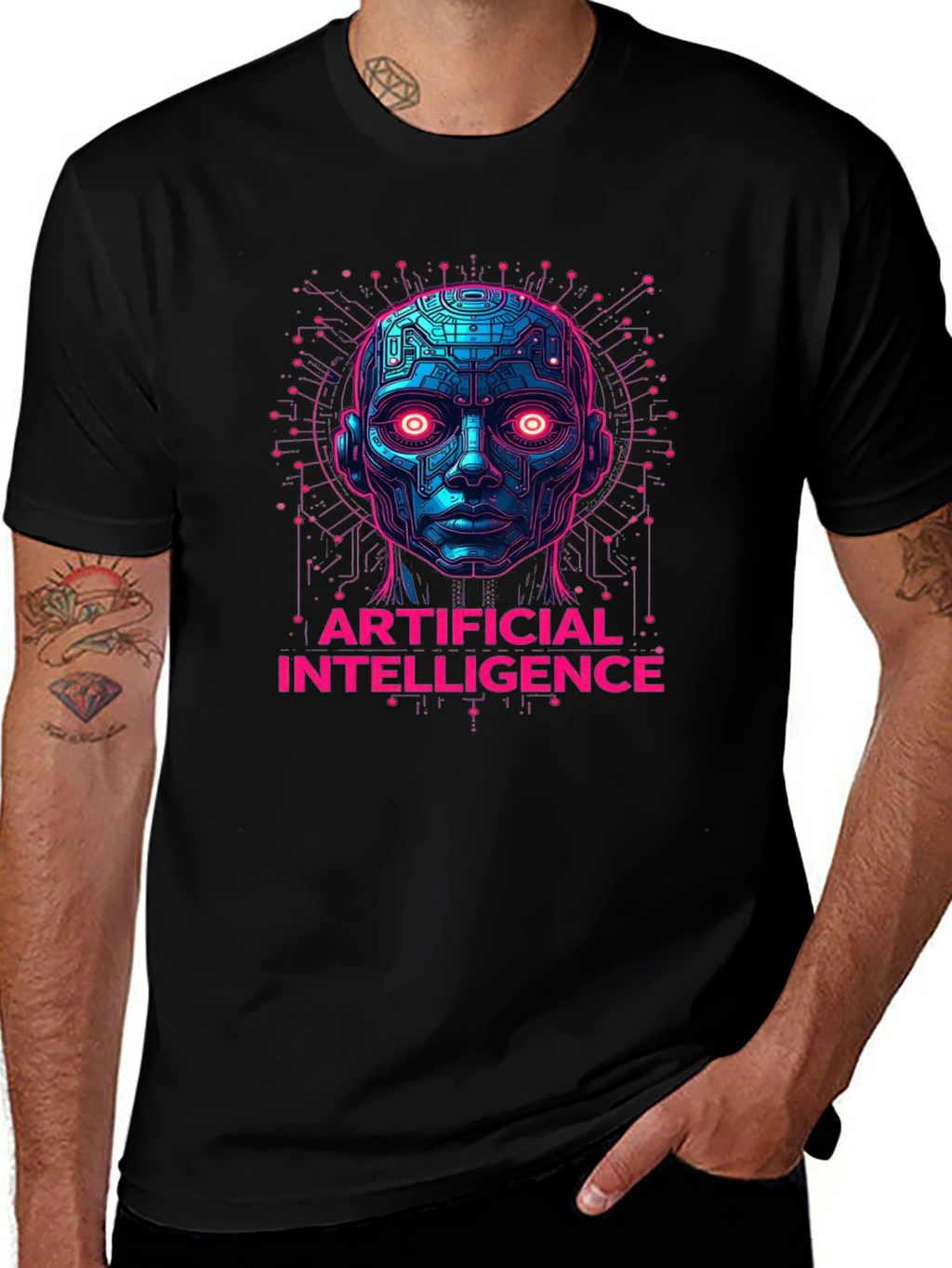 AI Robot Head Graphic Tee - Tech Enthusiast Apparel