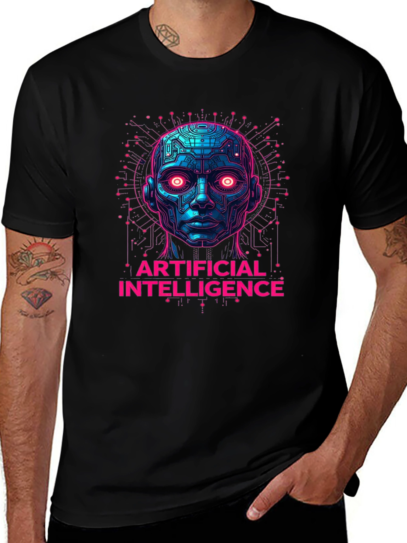 AI Robot Head Graphic Tee - Tech Enthusiast Apparel