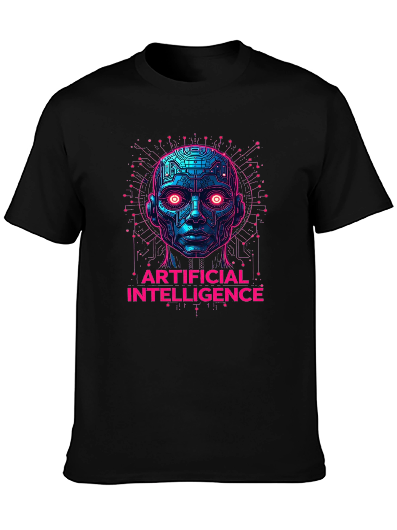 AI Robot Head Graphic Tee - Tech Enthusiast Apparel