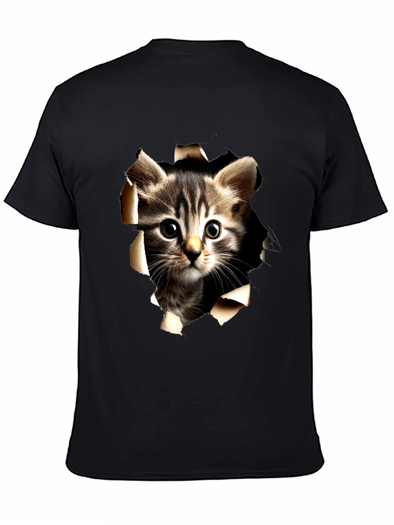 Cat Peeking Through Ripped Tee