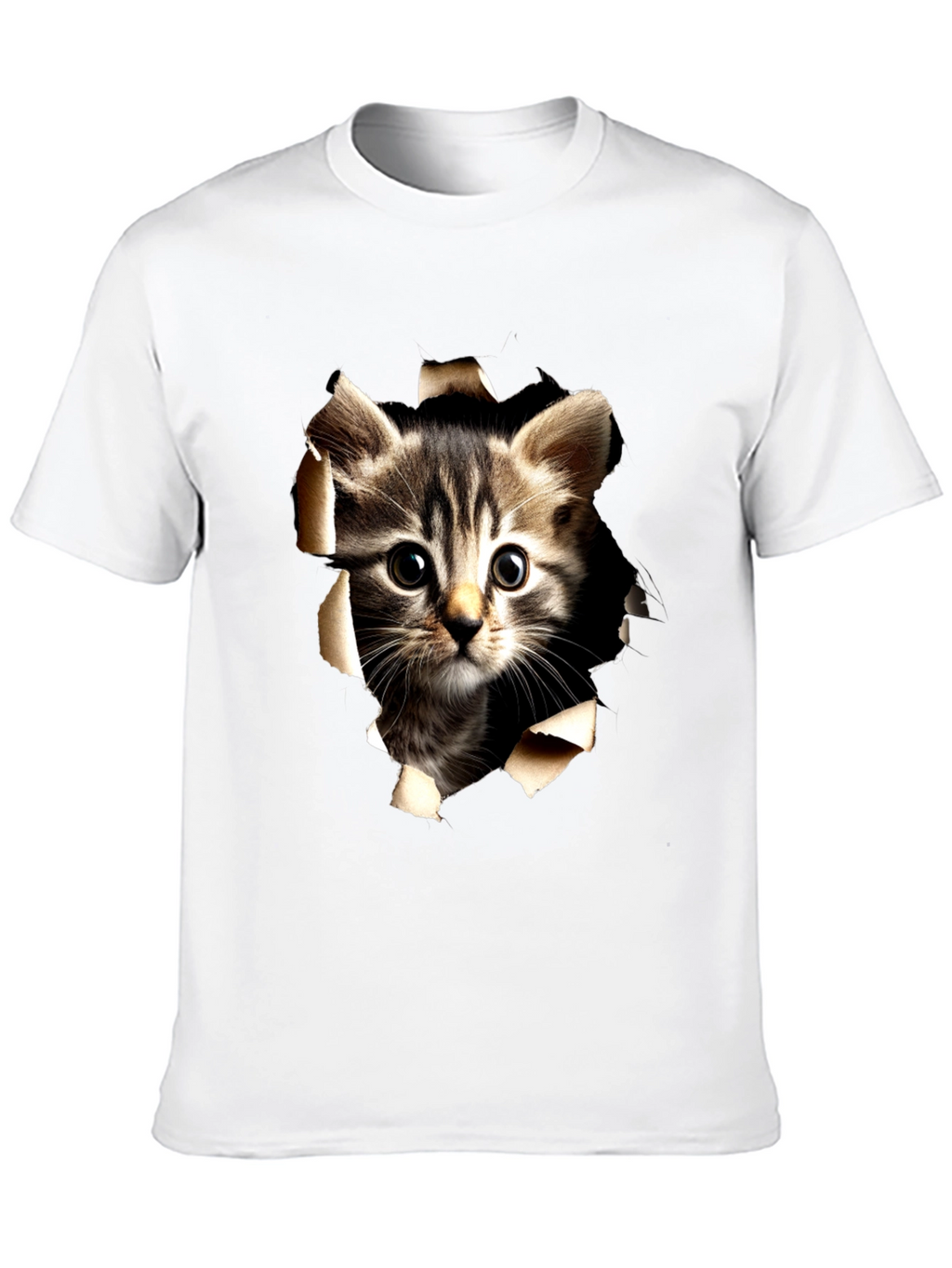 Cat Peeking Through Ripped Tee