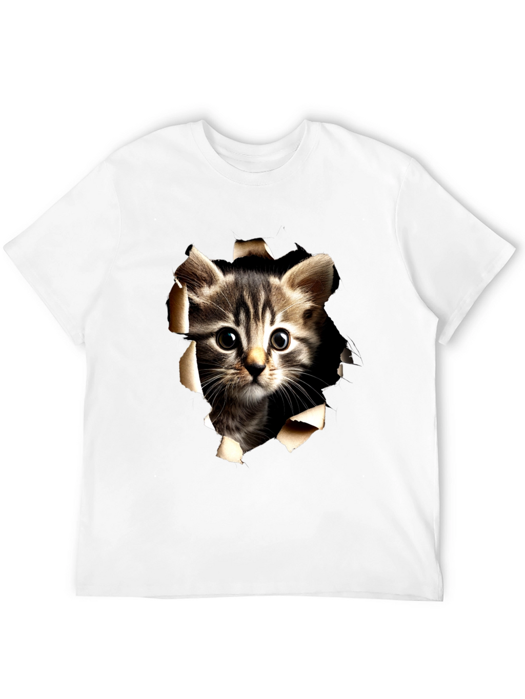 Cat Peeking Through Ripped Tee