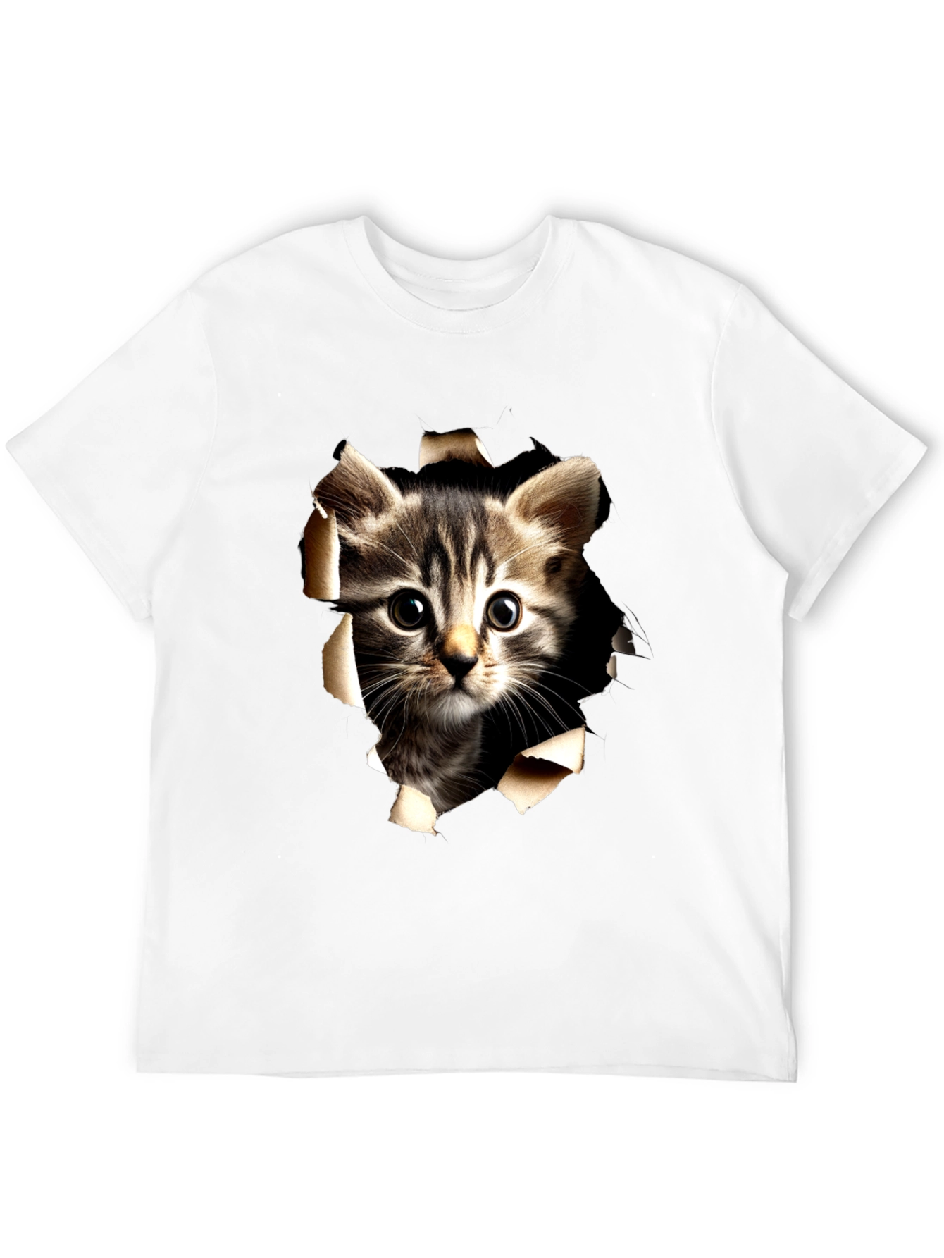 Cat Peeking Through Ripped Tee