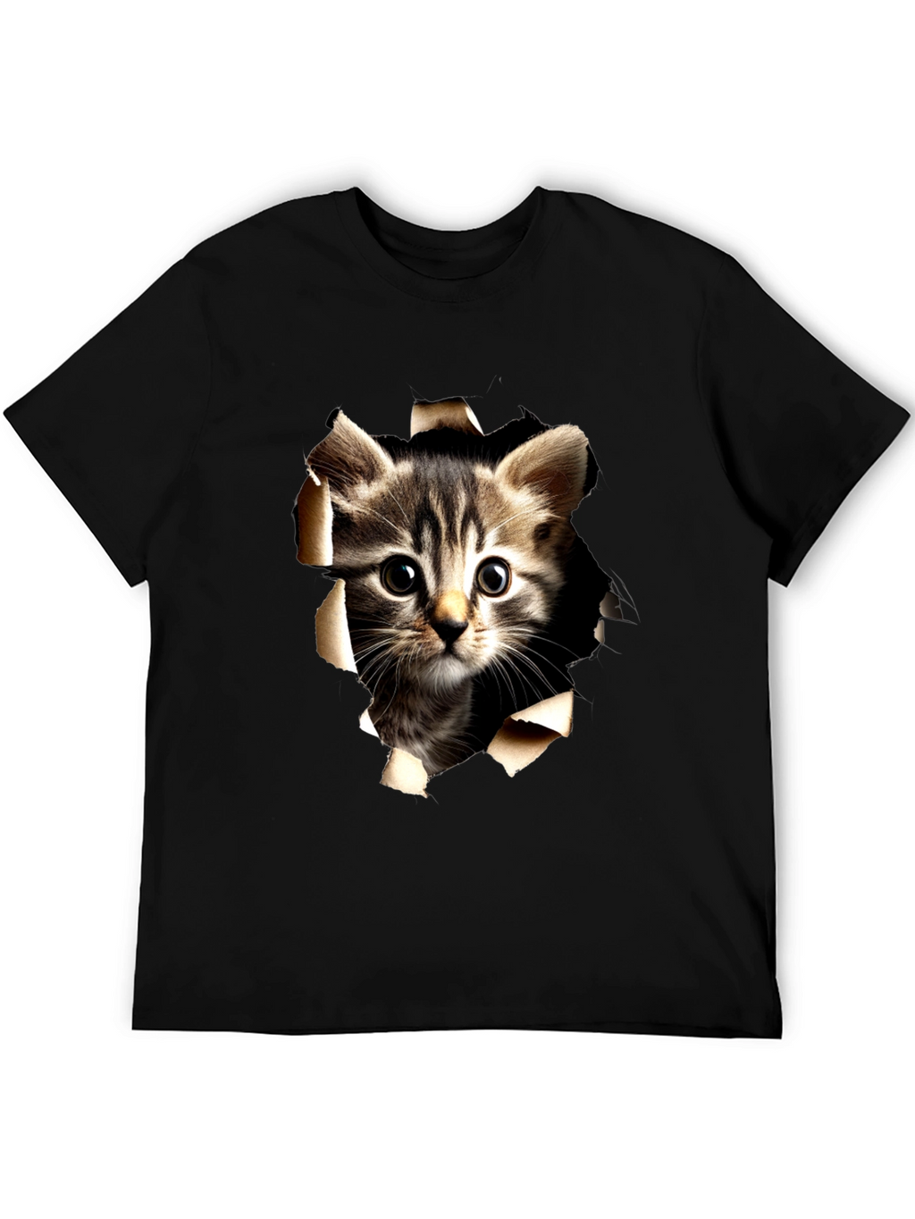 Cat Peeking Through Ripped Tee