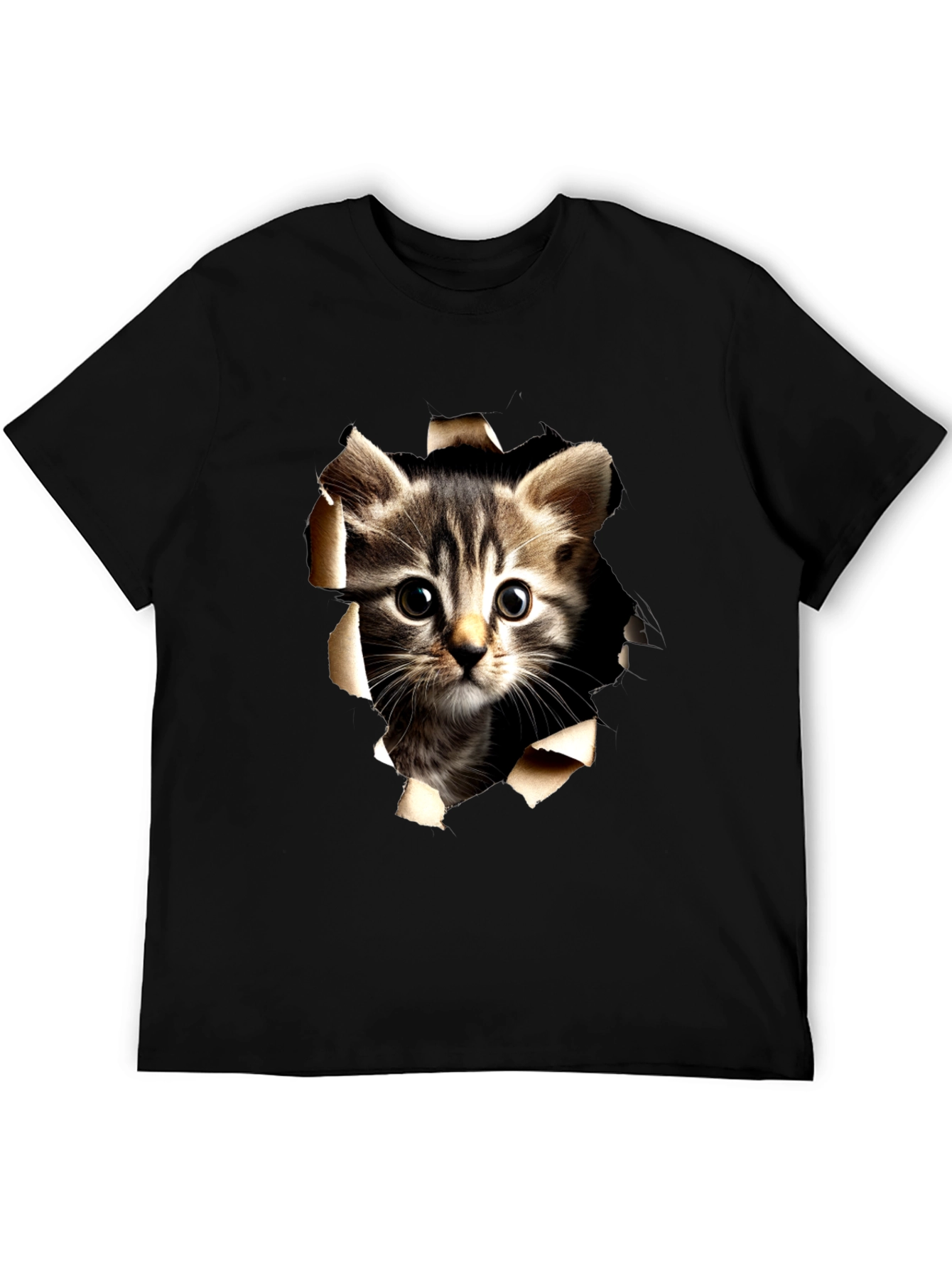 Cat Peeking Through Ripped Tee