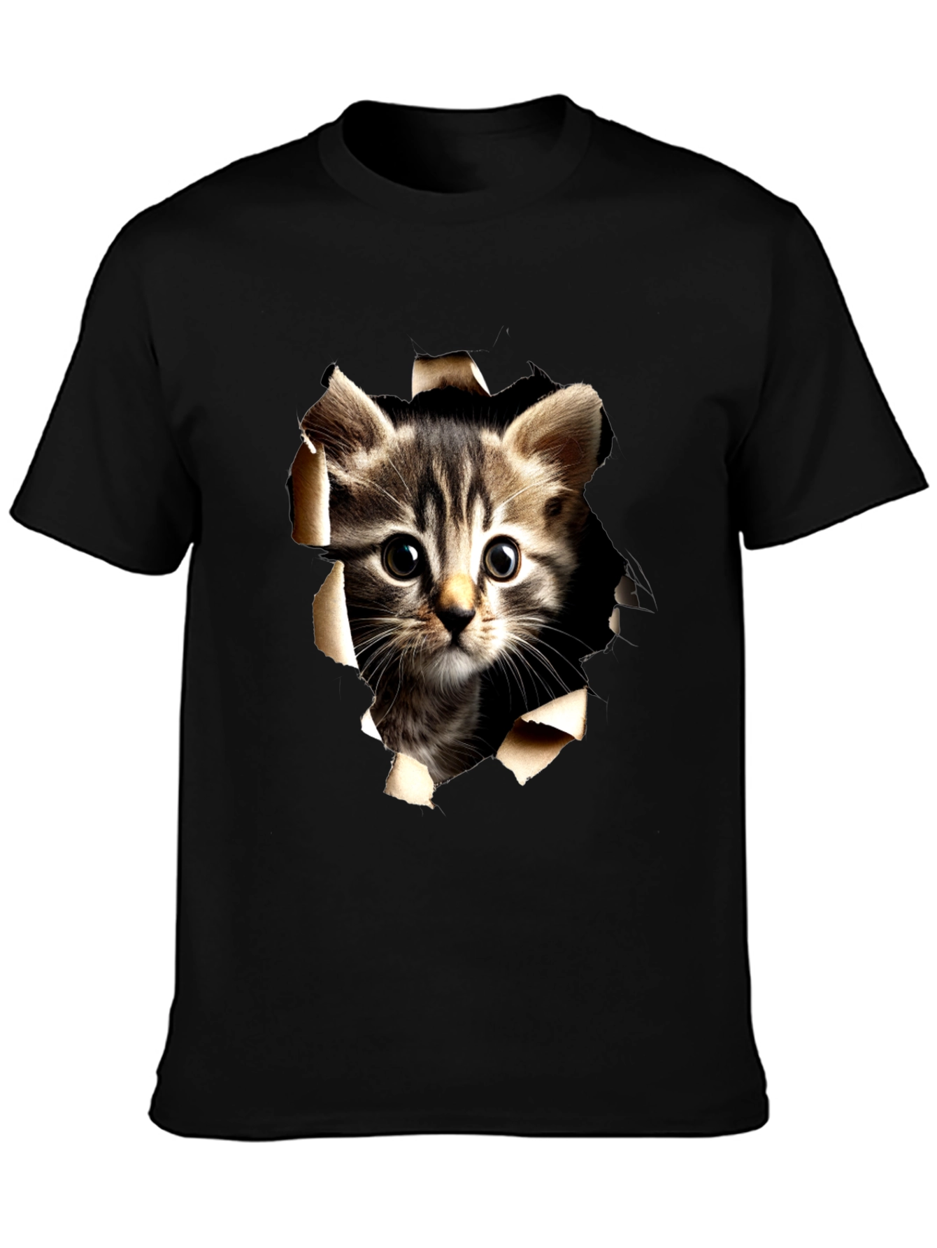 Cat Peeking Through Ripped Tee