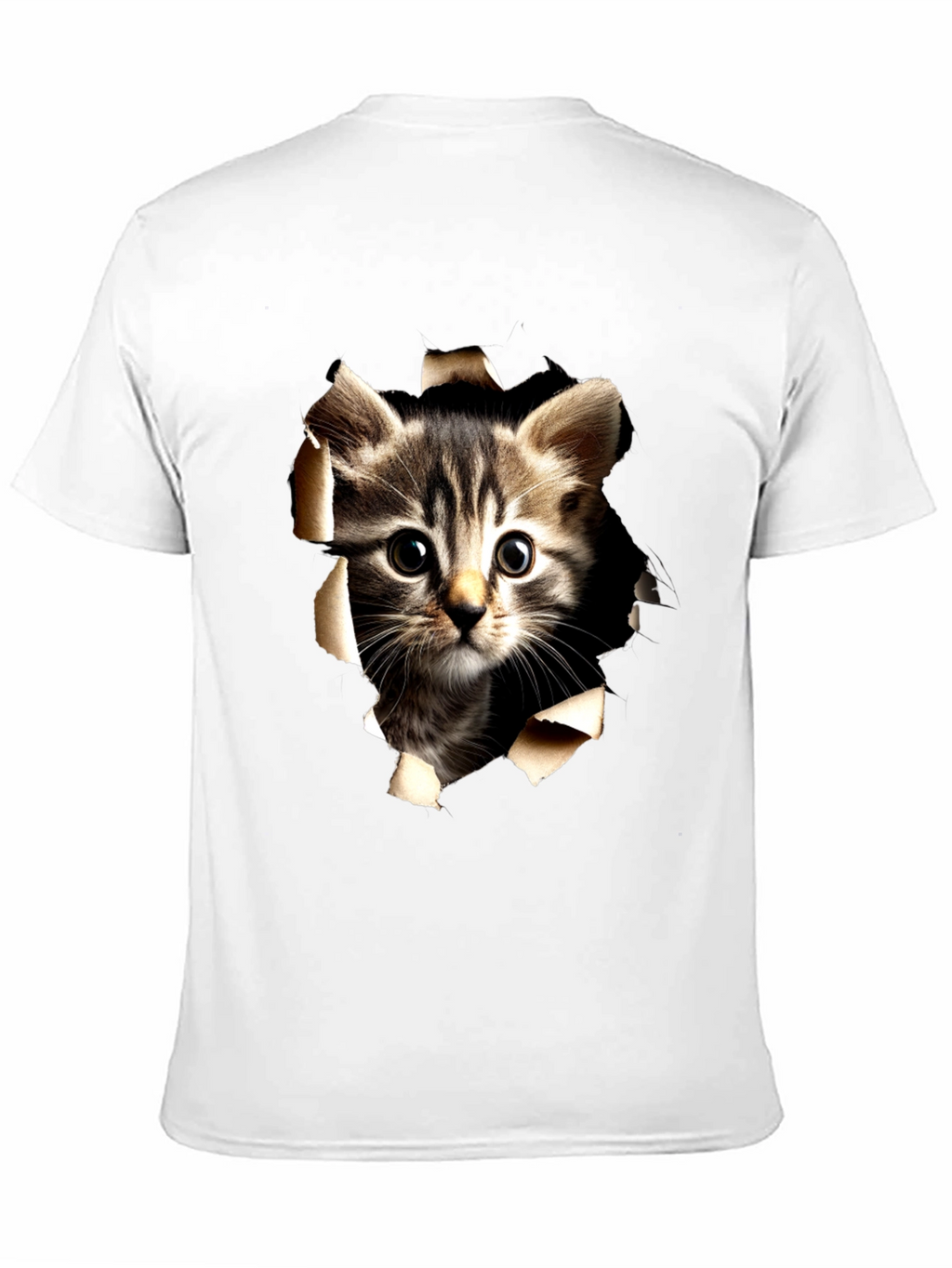 Cat Peeking Through Ripped Tee