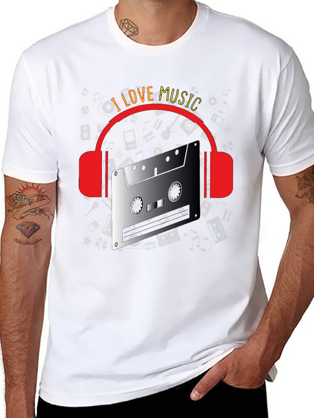 I Love Music Retro Cassette Headphones T-Shirt