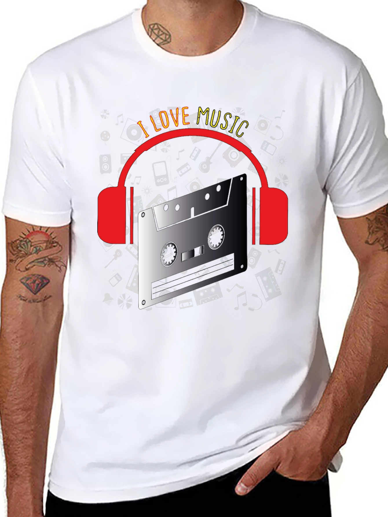 I Love Music Retro Cassette Headphones T-Shirt