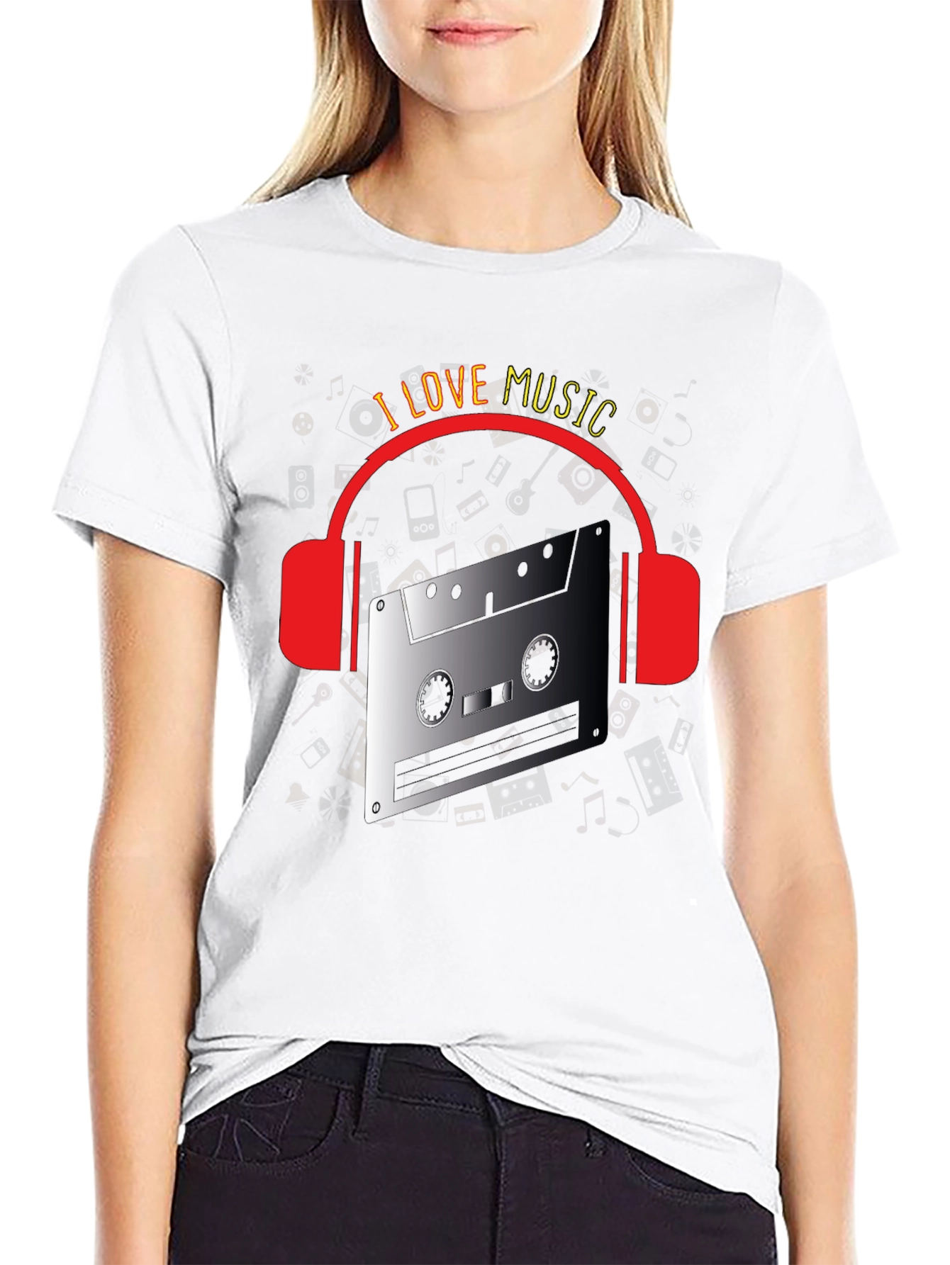 I Love Music Retro Cassette Headphones T-Shirt