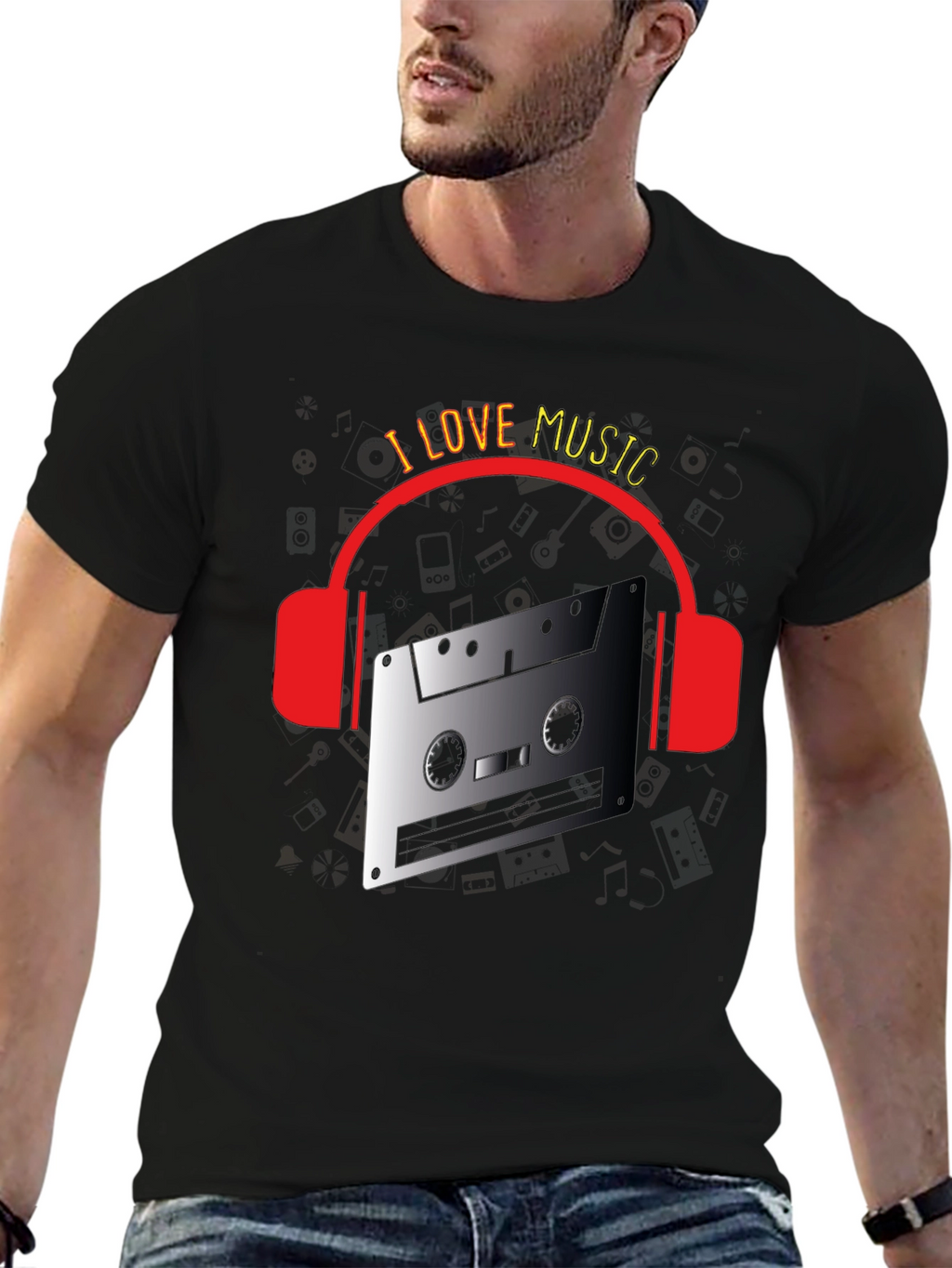 I Love Music Retro Cassette Headphones T-Shirt