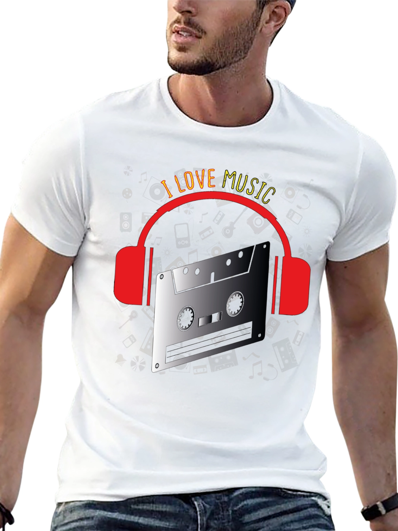 I Love Music Retro Cassette Headphones T-Shirt
