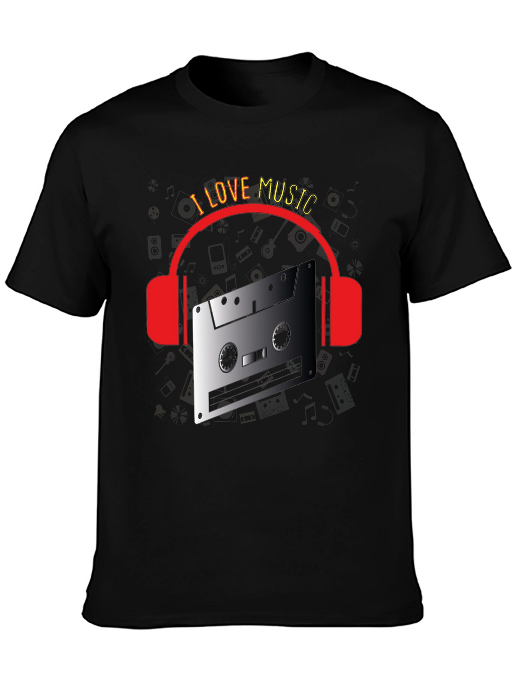I Love Music Retro Cassette Headphones T-Shirt