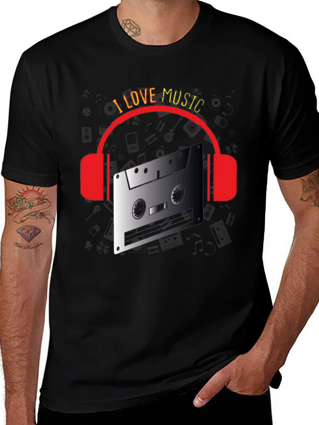 I Love Music Retro Cassette Headphones T-Shirt