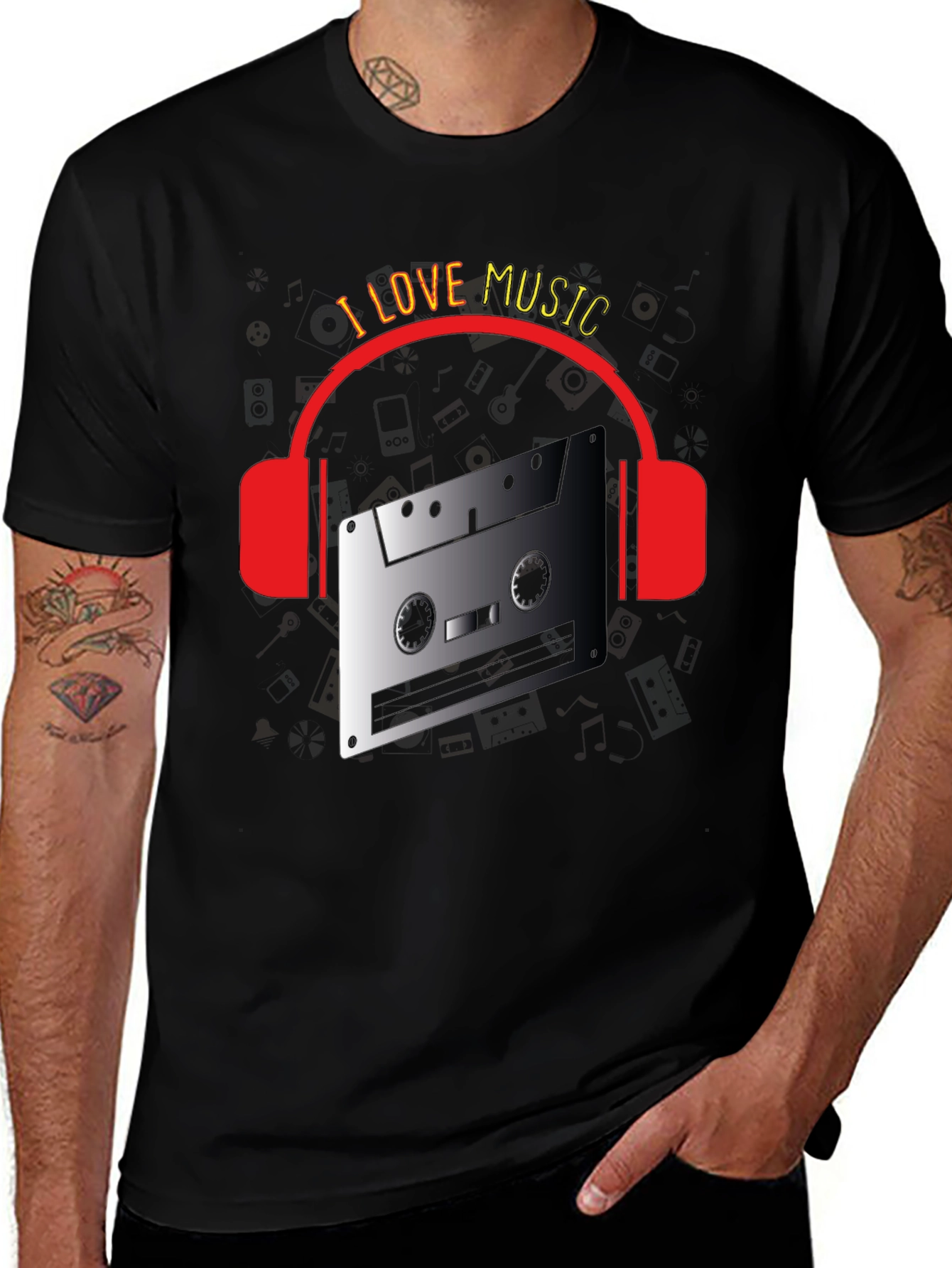 I Love Music Retro Cassette Headphones T-Shirt