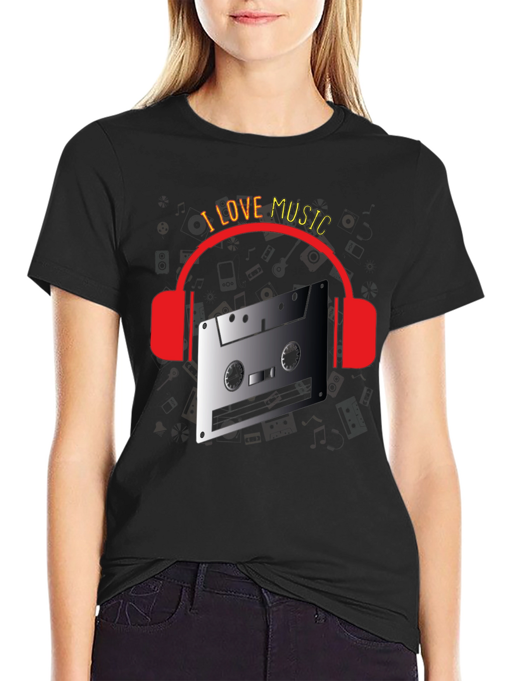 I Love Music Retro Cassette Headphones T-Shirt
