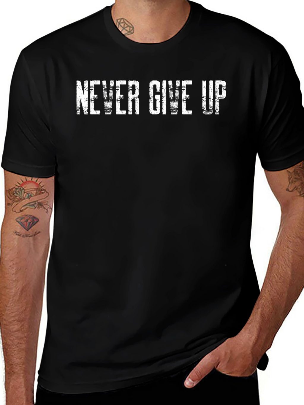 Never Give Up Black Graphic Tee