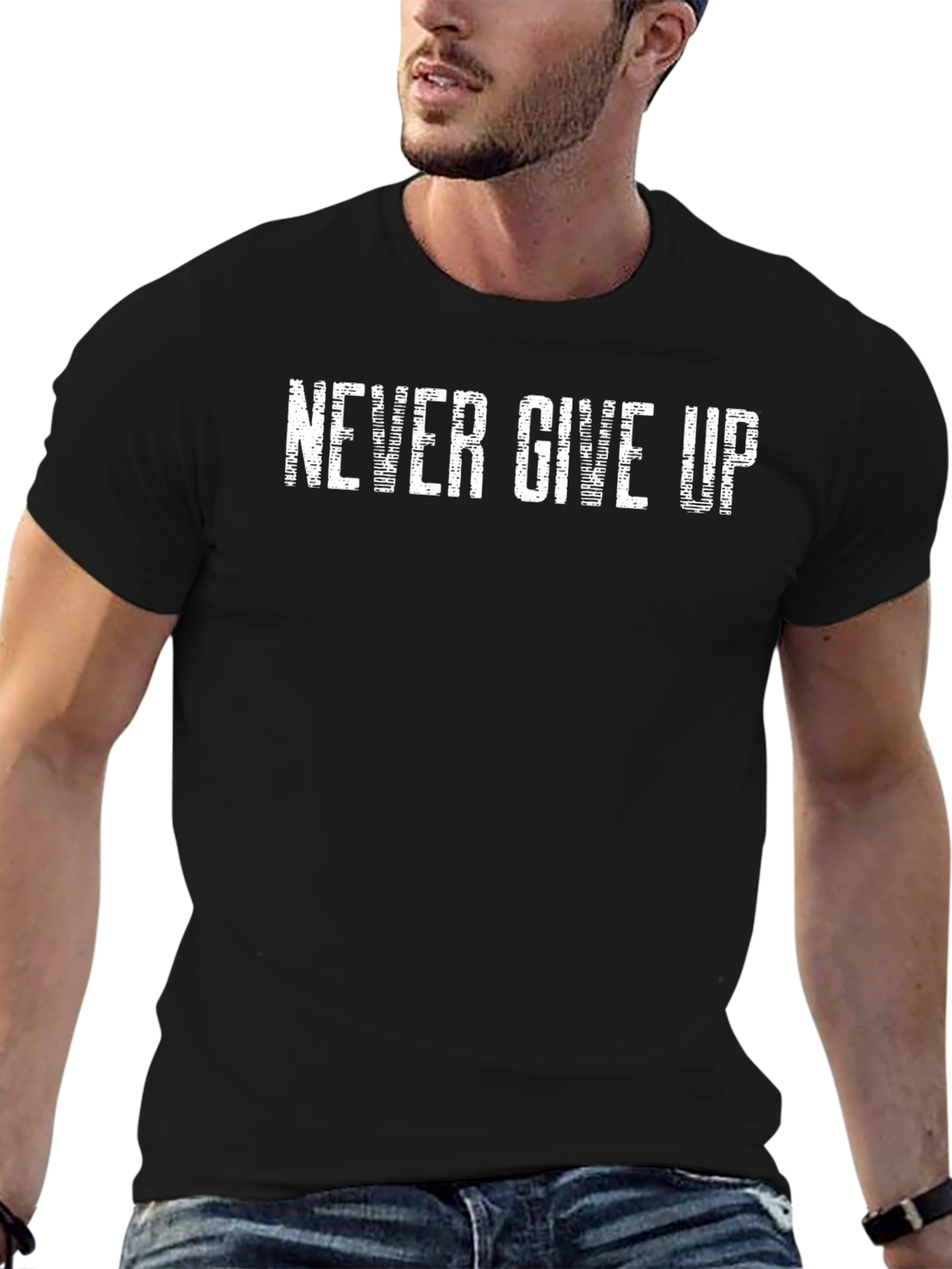 Never Give Up Black Graphic Tee