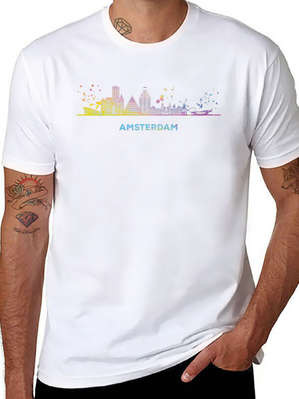 Amsterdam Skyline Graphic Tee - Black Cotton T-Shirt