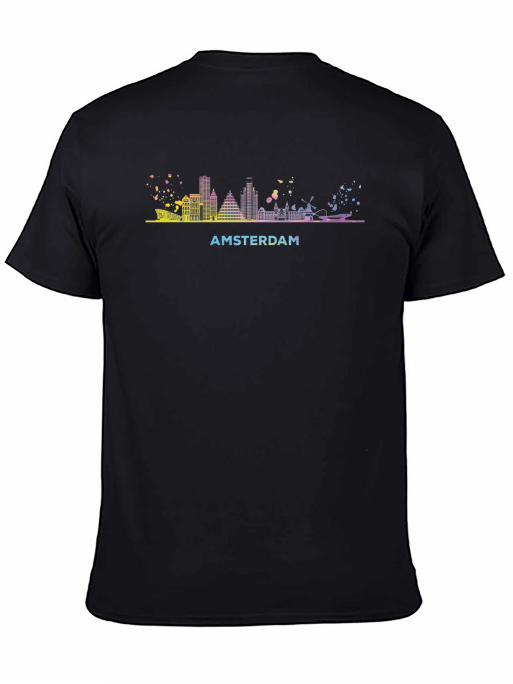 Amsterdam Skyline Graphic Tee - Black Cotton T-Shirt