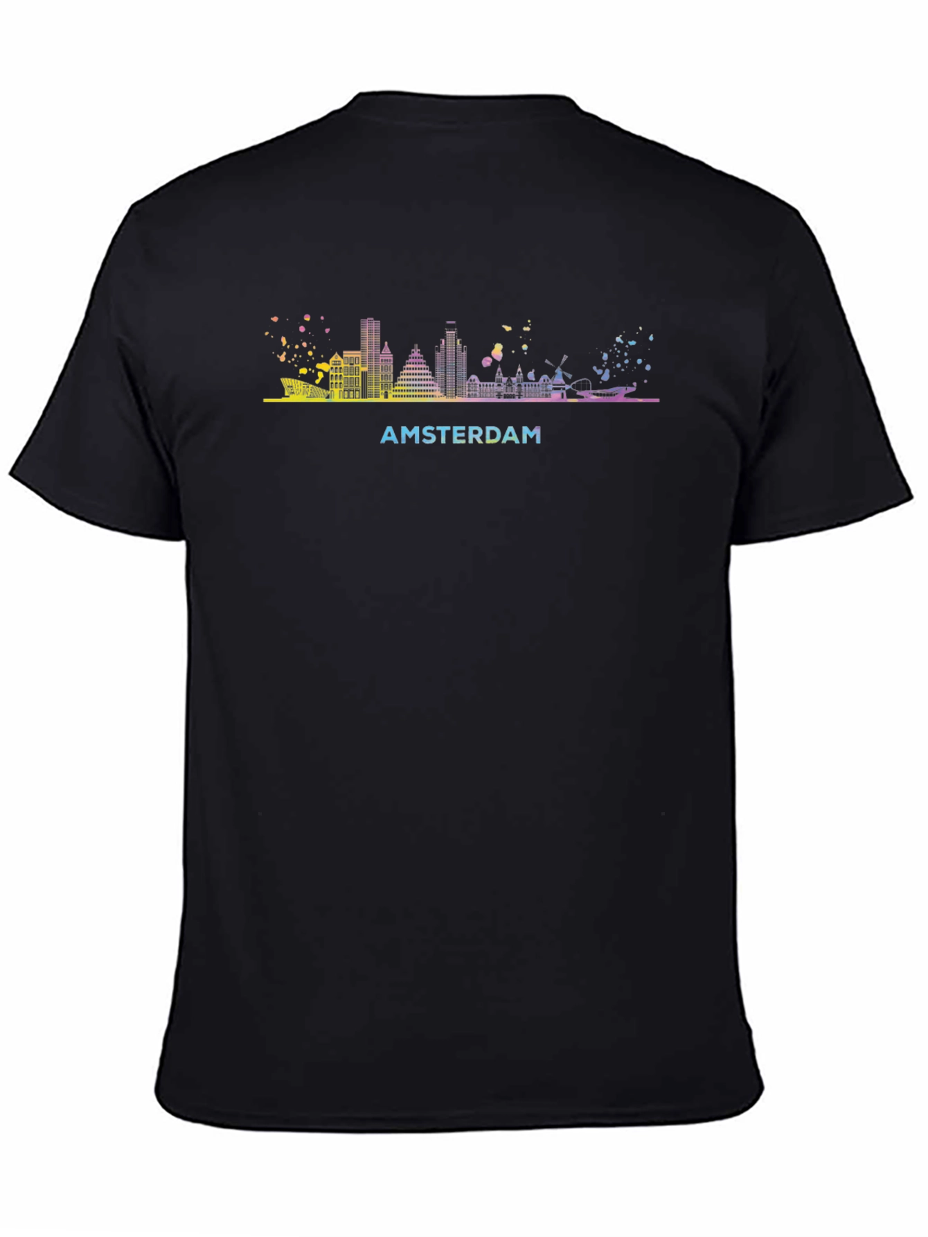 Amsterdam Skyline Graphic Tee - Black Cotton T-Shirt