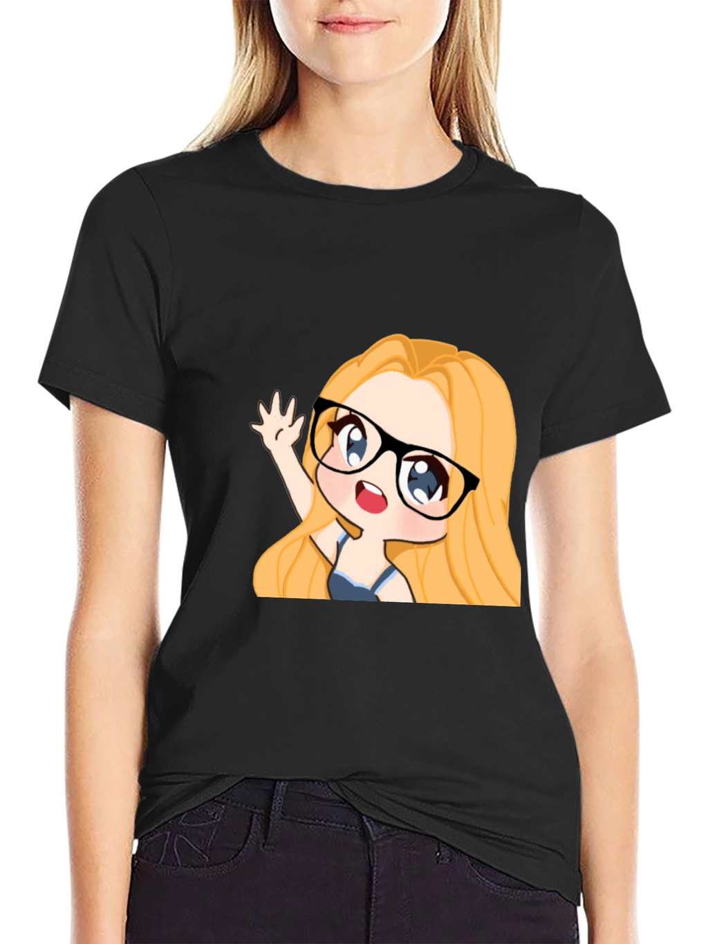 Anime Girl Graphic Tee - Black Cotton Casual T-Shirt