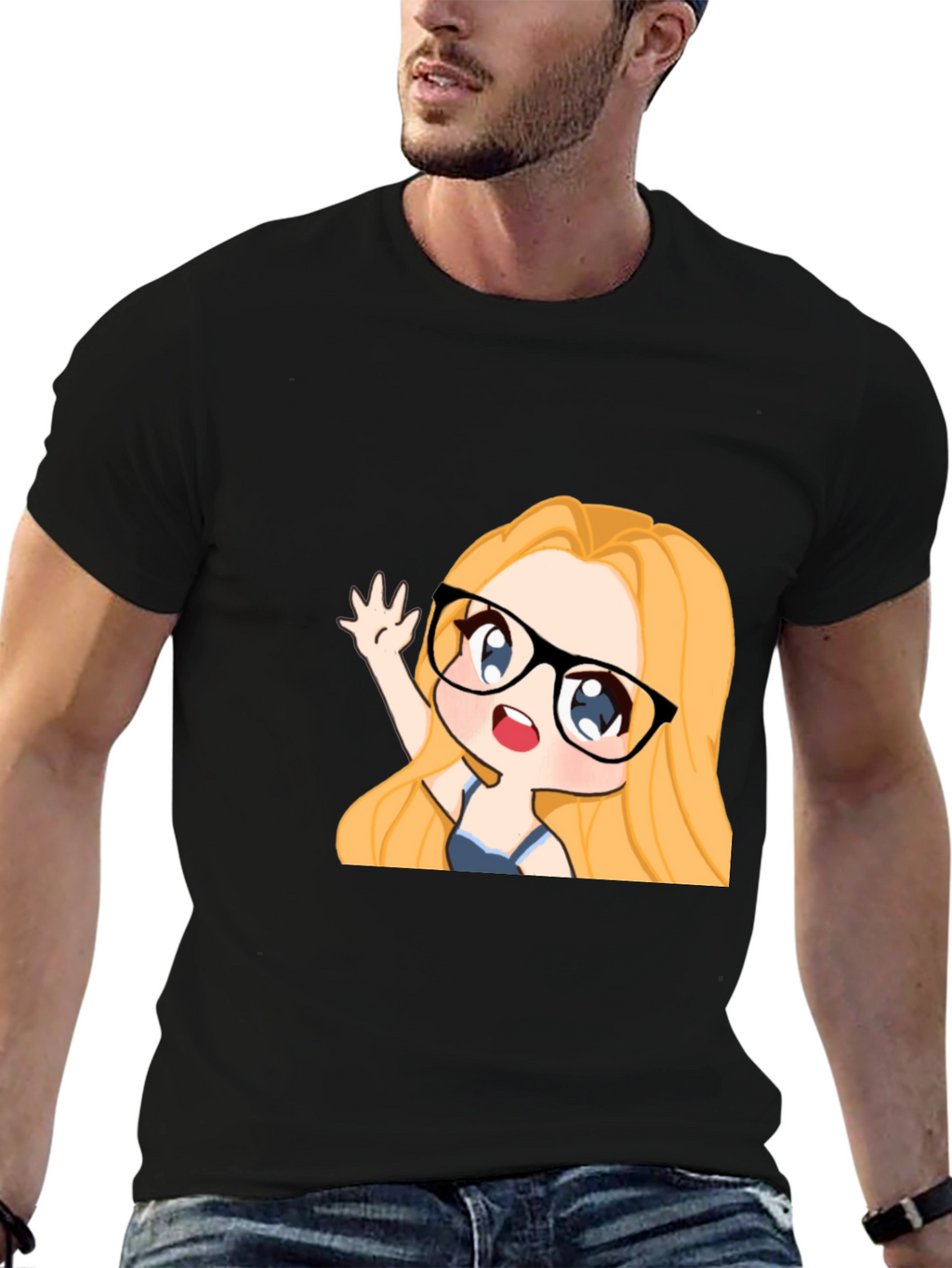 Anime Girl Graphic Tee - Black Cotton Casual T-Shirt