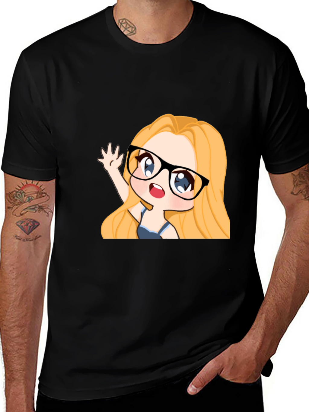 Anime Girl Graphic Tee - Black Cotton Casual T-Shirt