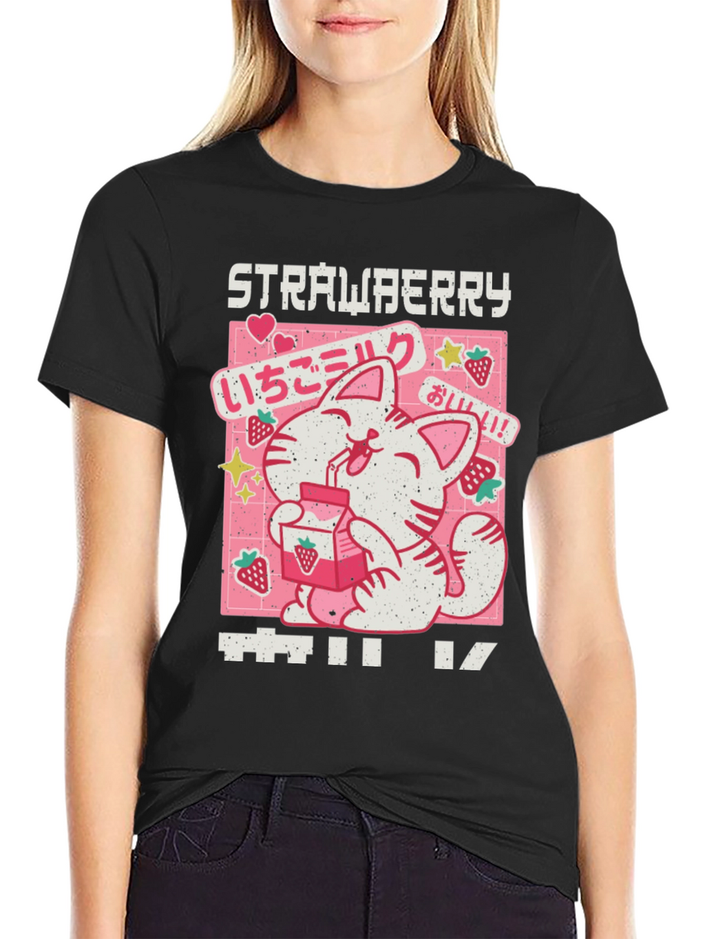 Strawberry Milk Kawaii Cat Graphic Tee