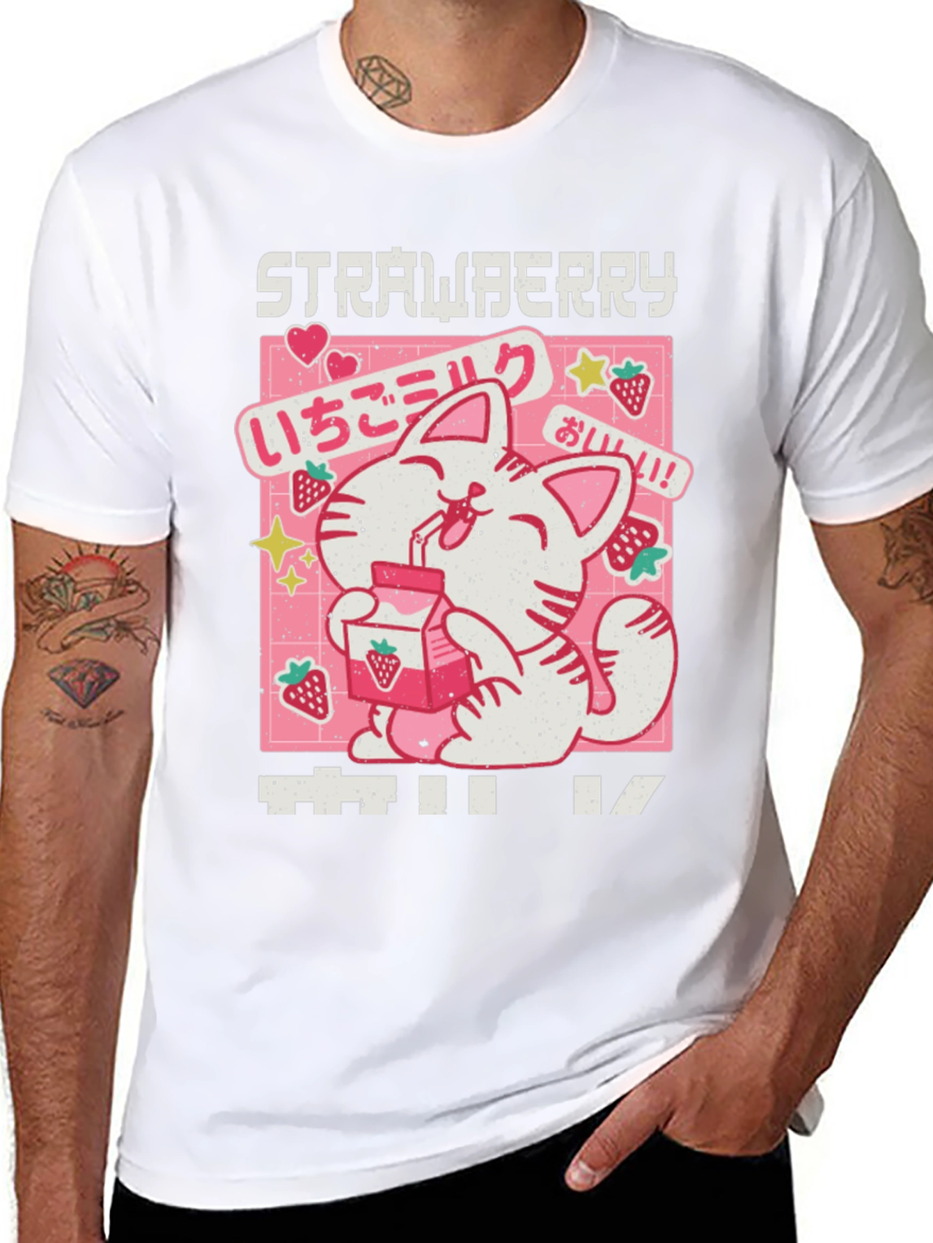 Strawberry Milk Kawaii Cat Graphic Tee
