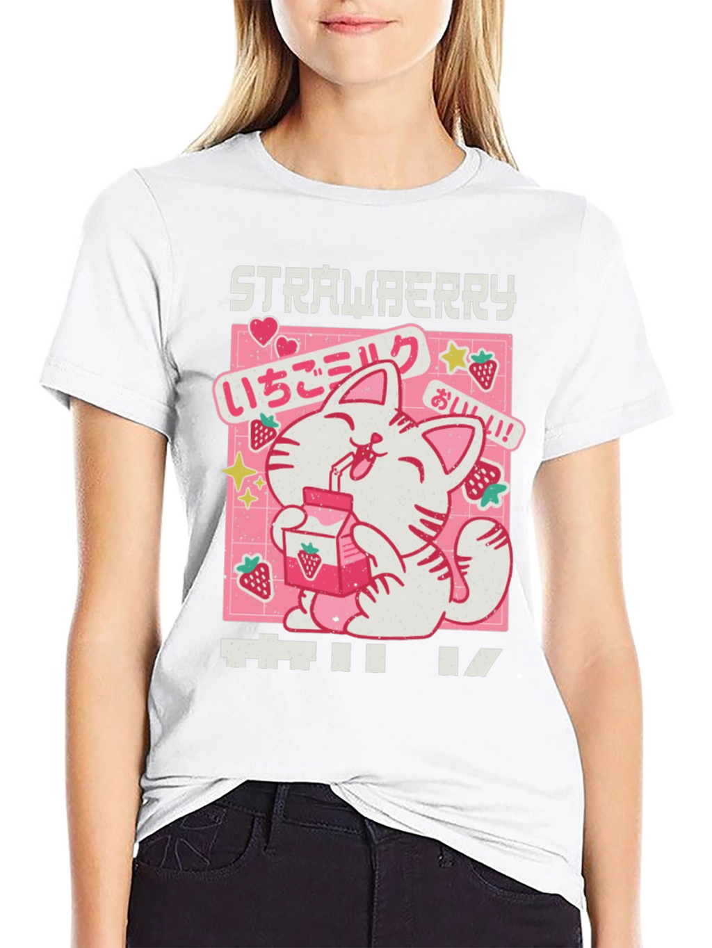 Strawberry Milk Kawaii Cat Graphic Tee