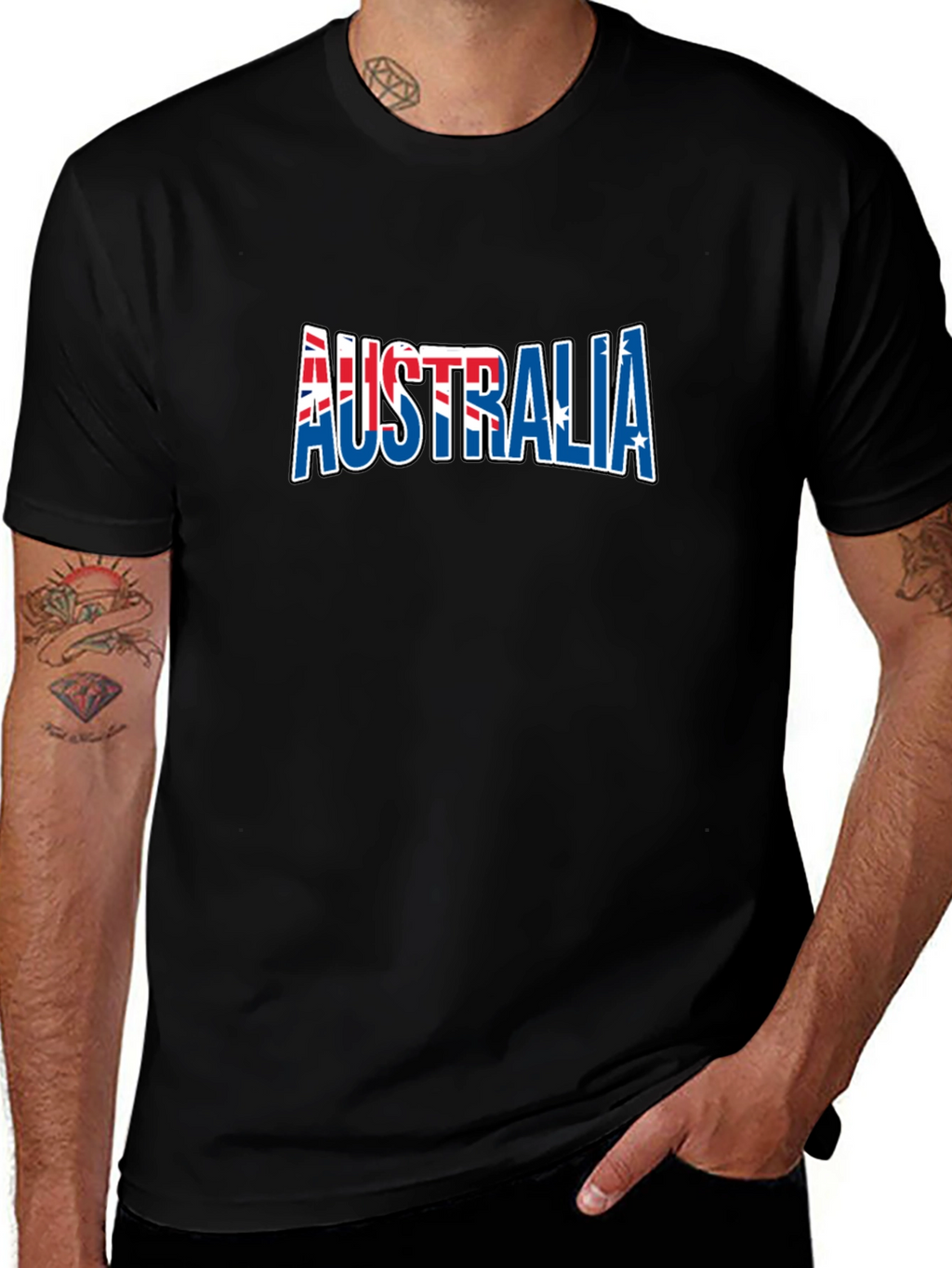 Australia Flag Graphic Print Black T-Shirt